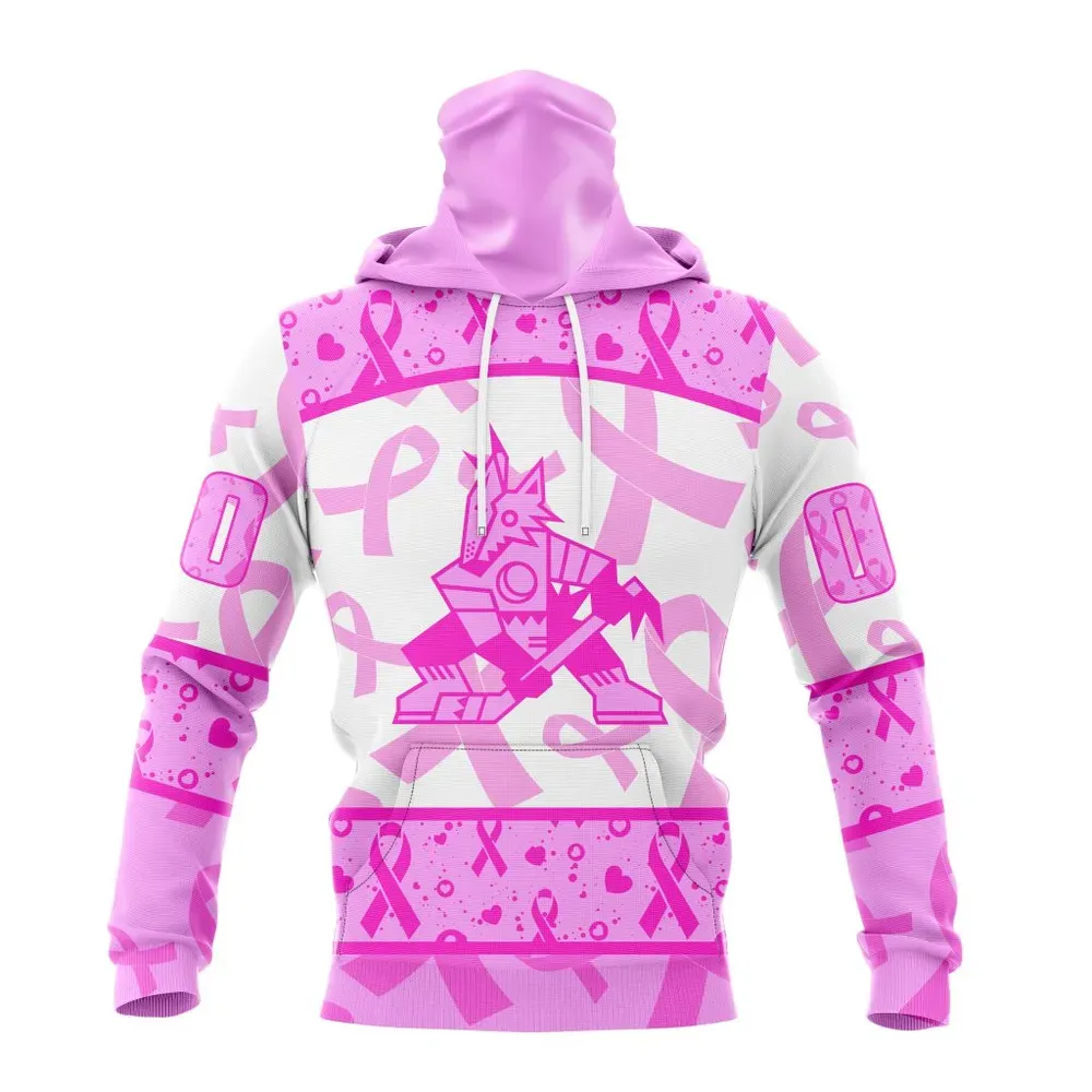 NHL Arizona Coyotes Special Pink October Breast Cancer Awareness Month St2302 Mask Hoodie