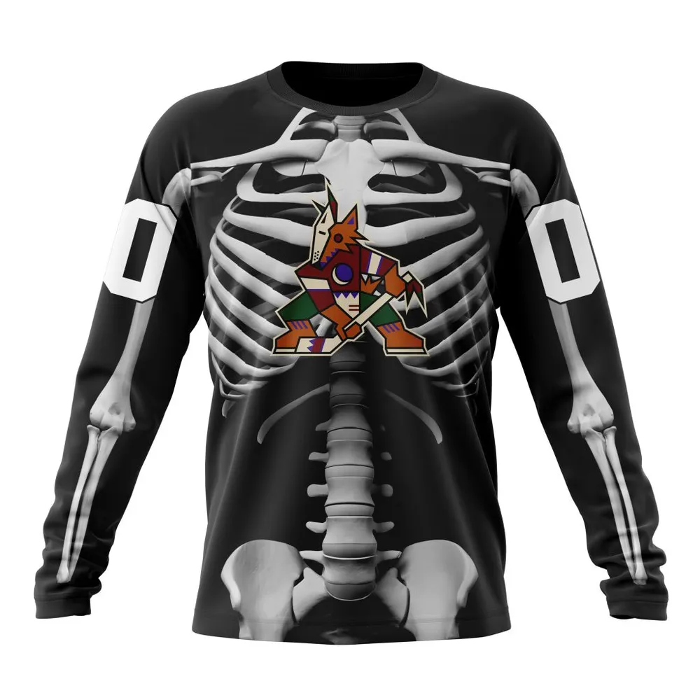 NHL Arizona Coyotes Special Skeleton Costume For Halloween St2301 Long Sleeved Sweatshirt 