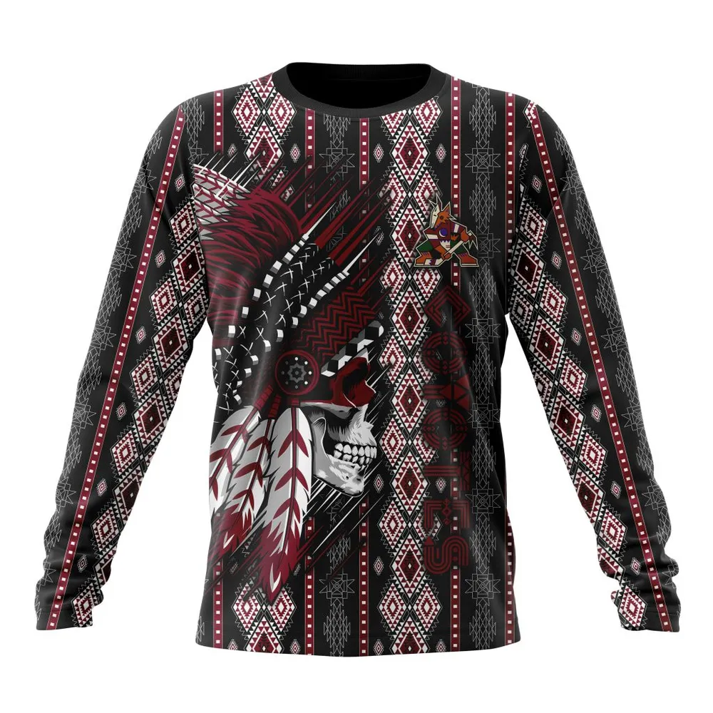 NHL Arizona Coyotes Special Skull Native Design St2301 Long Sleeved Sweatshirt 