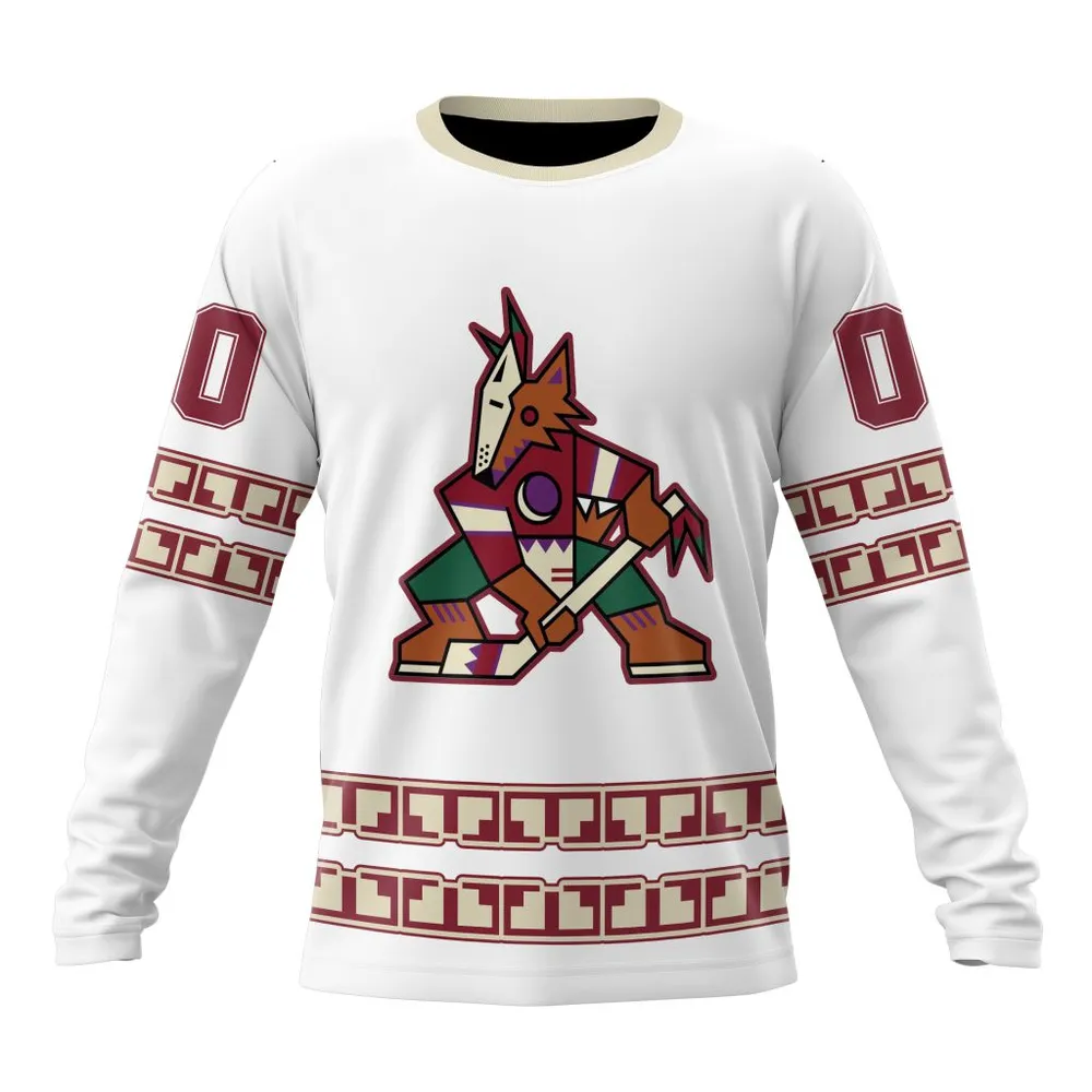 NHL Arizona Coyotes Special Whiteout Design St2401 Long Sleeved Sweatshirt 