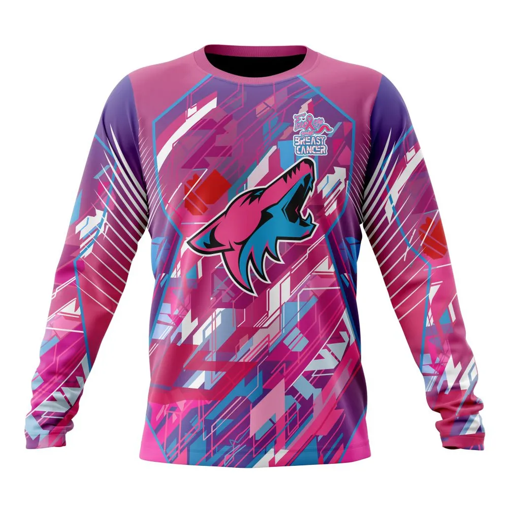 NHL Arizona Coyotes | Specialized Design I Pink I Can! Fearless Again Breast Cancer Long Sleeved Sweatshirt 