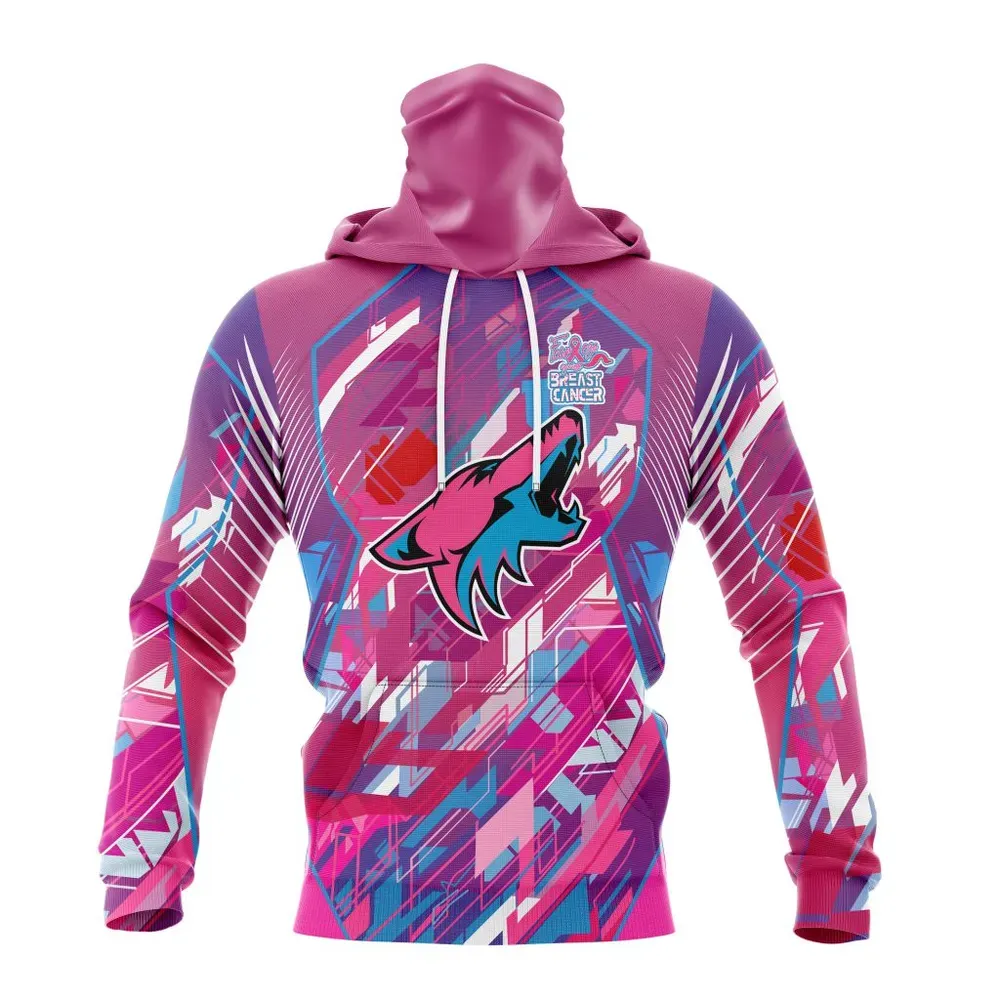 NHL Arizona Coyotes | Specialized Design I Pink I Can! Fearless Again Breast Cancer Mask Hoodie