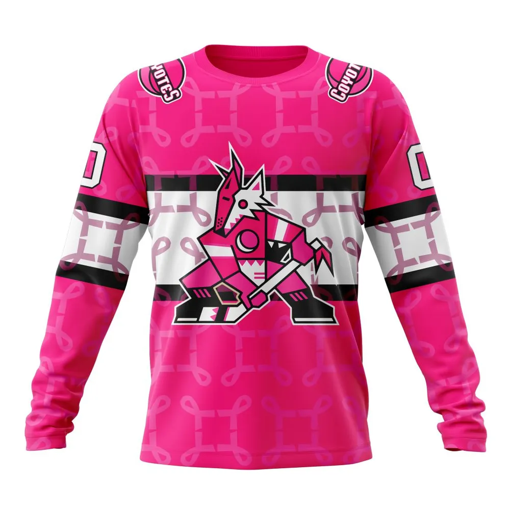 NHL Arizona Coyotes | Specialized Design I Pink I Can! In October We Wear Pink Breast Cancer Long Sleeved Sweatshirt 