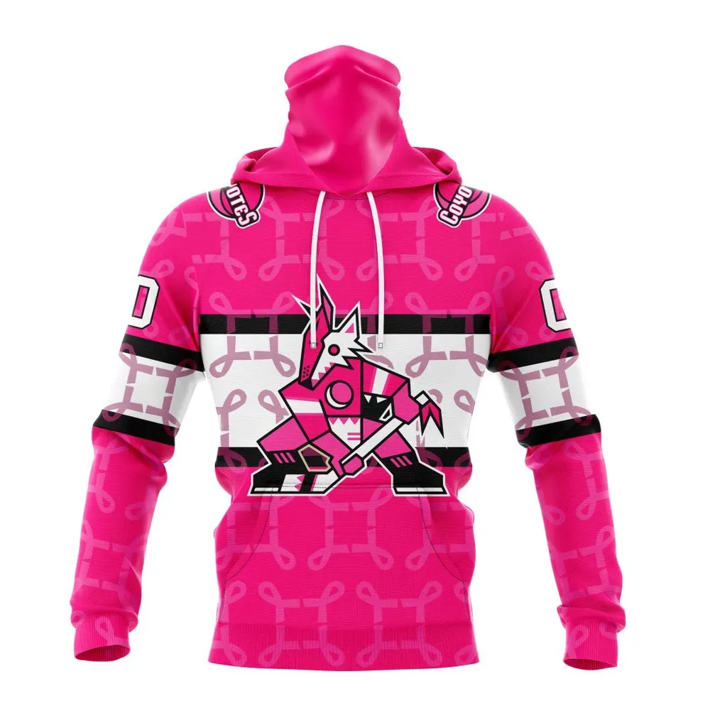 NHL Arizona Coyotes | Specialized Design I Pink I Can! In October We Wear Pink Breast Cancer Mask Hoodie