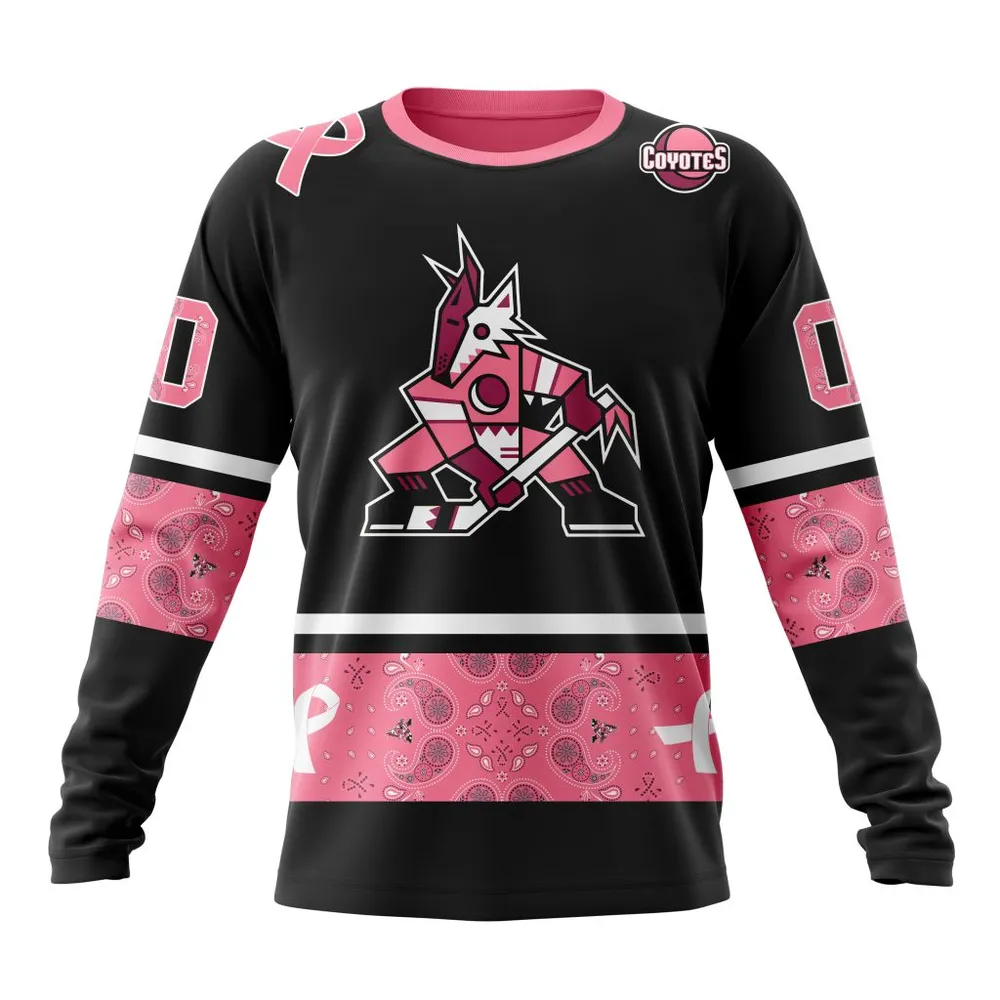 NHL Arizona Coyotes | Specialized Design In Classic Style With Paisley! In October We Wear Pink Breast Cancer Long Sleeved Sweatshirt 