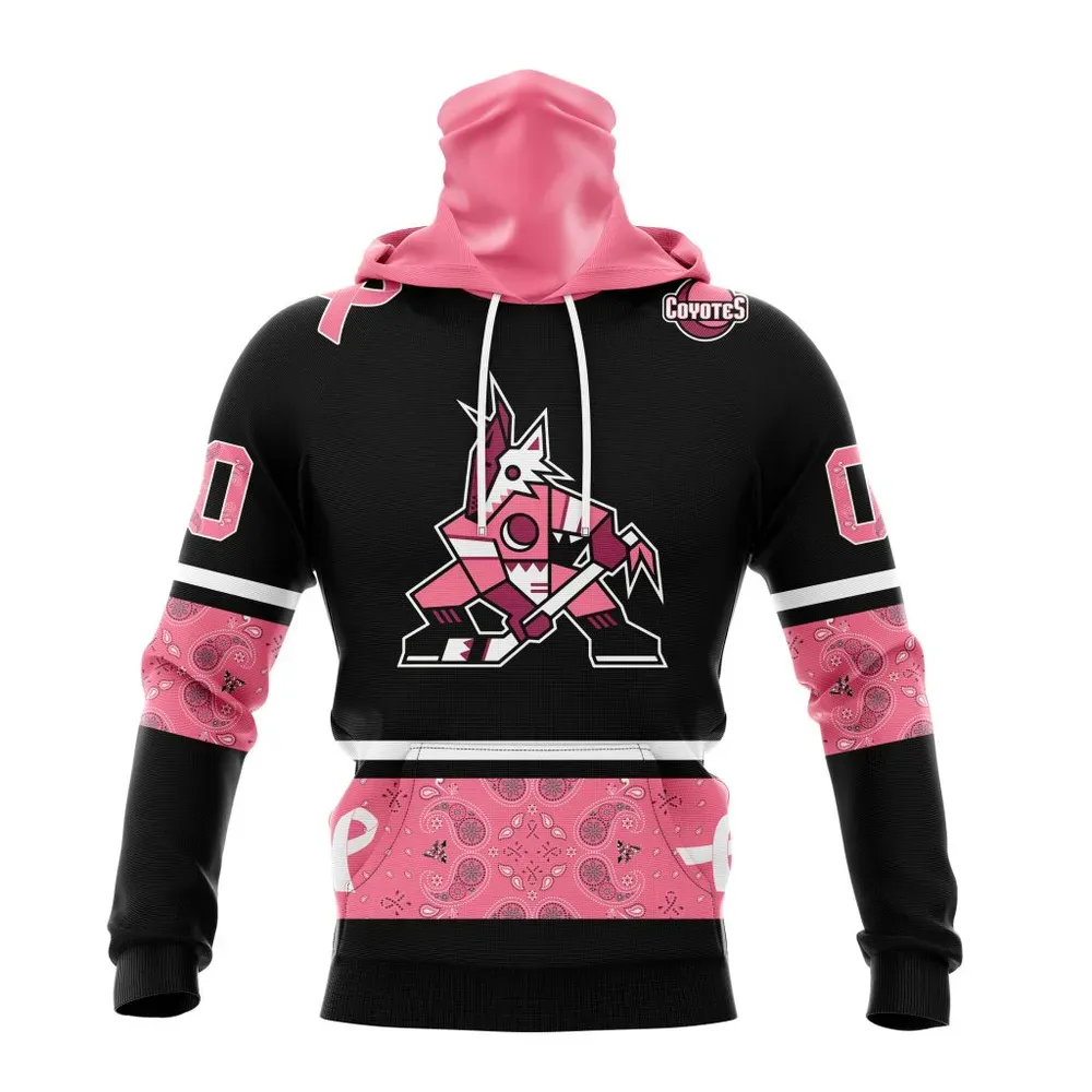 NHL Arizona Coyotes | Specialized Design In Classic Style With Paisley! In October We Wear Pink Breast Cancer Mask Hoodie