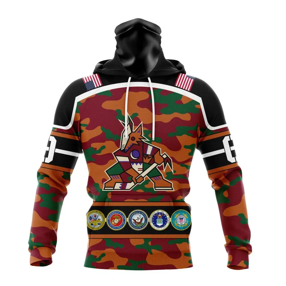 NHL Arizona Coyotes | Specialized Design Wih Camo Team Color And Military Force Logo Mask Hoodie