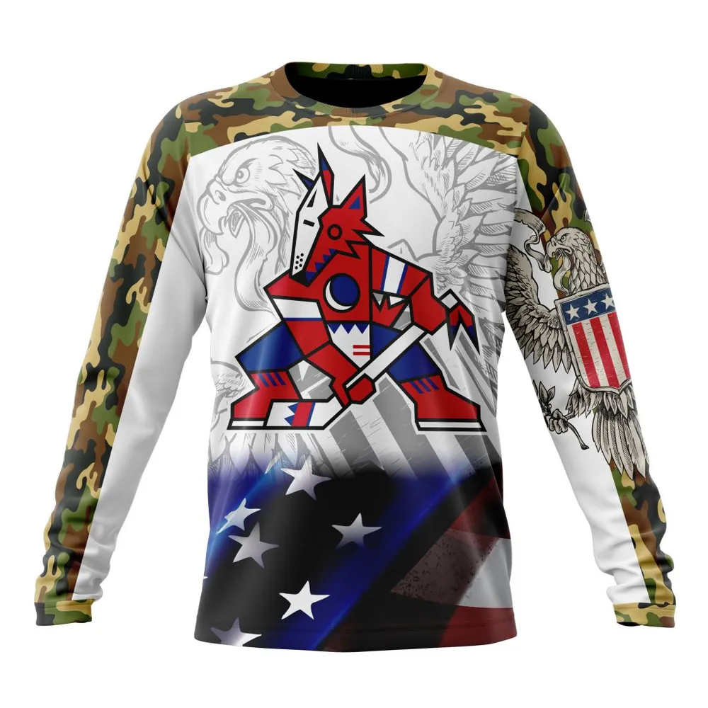 NHL Arizona Coyotes | Specialized Design With Our America Flag And Our America Eagle Long Sleeved Sweatshirt 