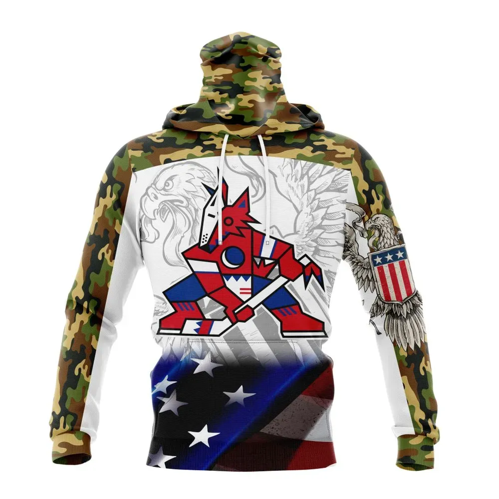 NHL Arizona Coyotes | Specialized Design With Our America Flag And Our America Eagle Mask Hoodie