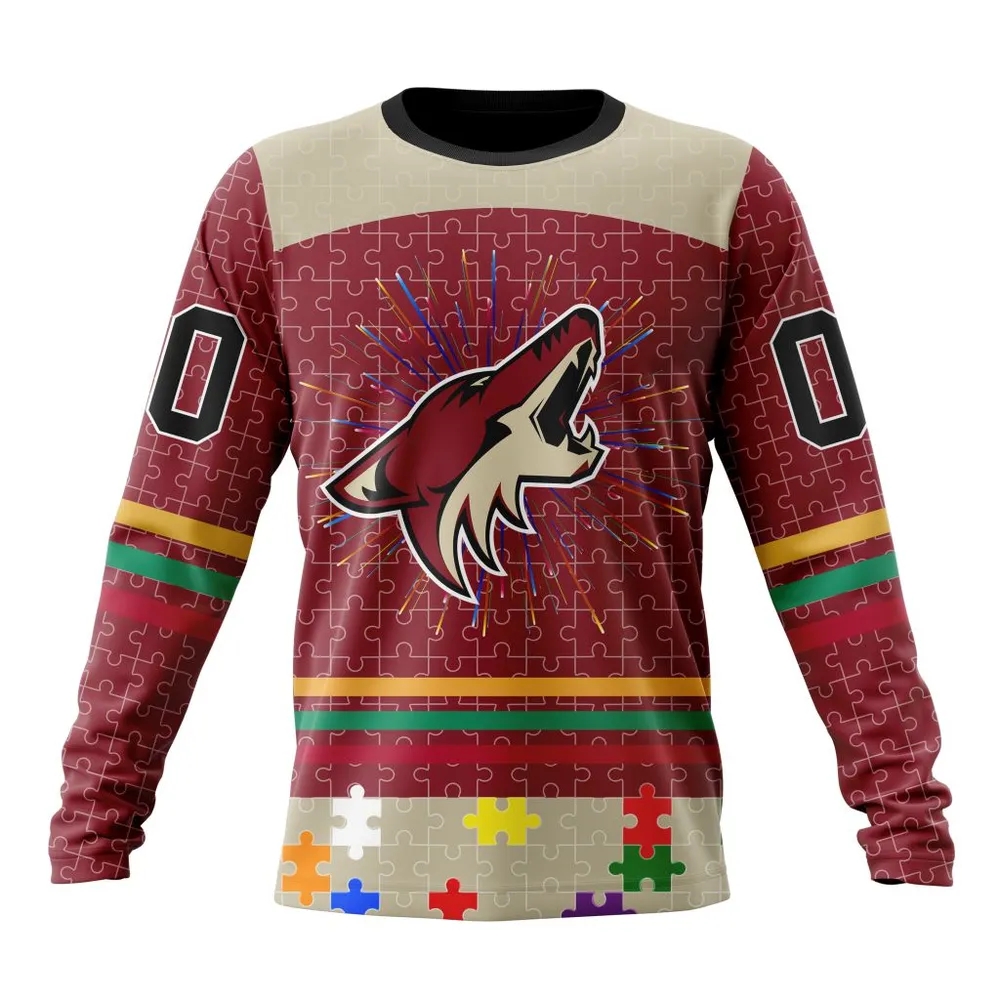 NHL Arizona Coyotes | Specialized Fearless Aganst Autism V0122 Long Sleeved Sweatshirt 