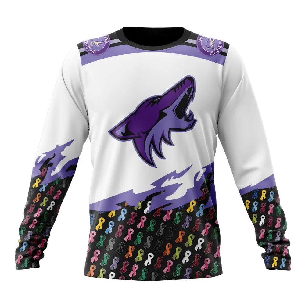 NHL Arizona Coyotes | Specialized Kits In October We Stand Together We Can Beat Cancer Long Sleeved Sweatshirt 