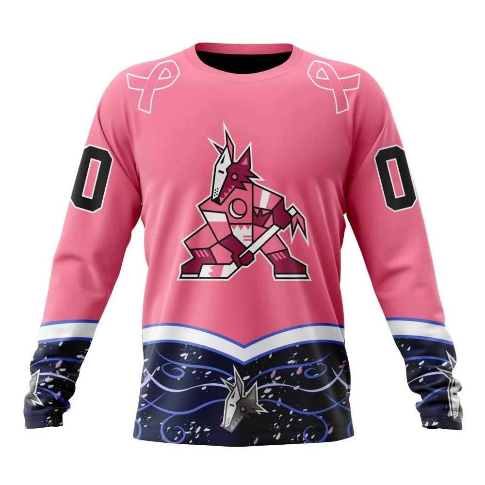 NHL Arizona Coyotes | Specialized Unisex For Hockey Fights Cancer Long Sleeved Sweatshirt 