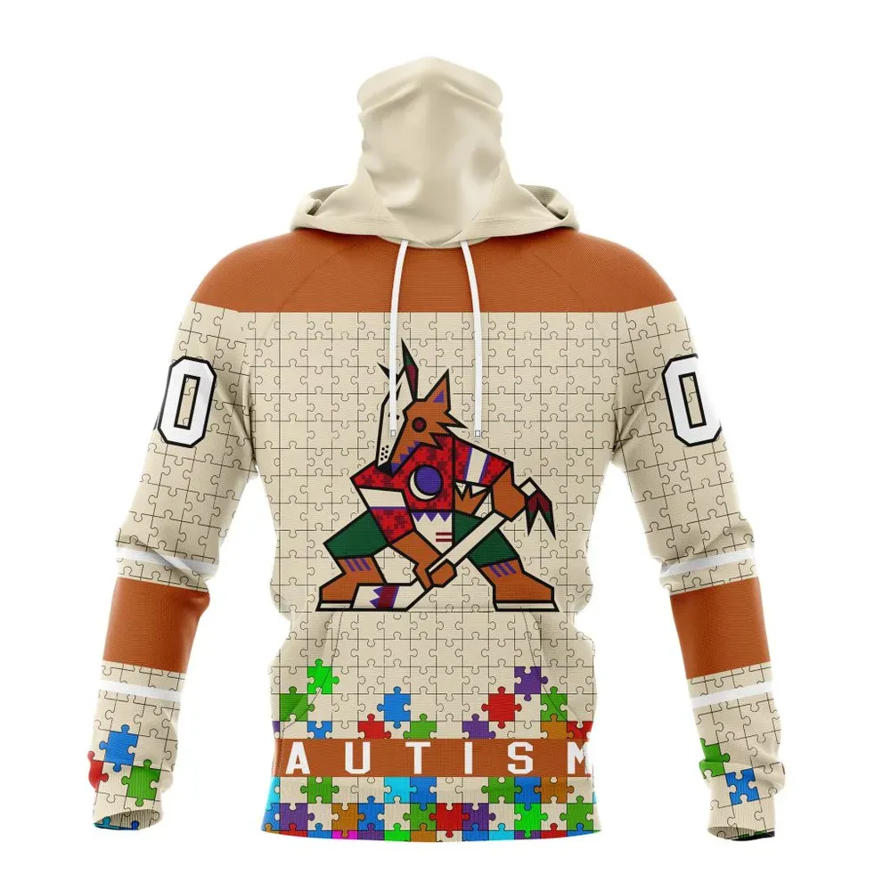 NHL Arizona Coyotes | Specialized Unisex Kits Hockey Fights Against Autism Mask Hoodie