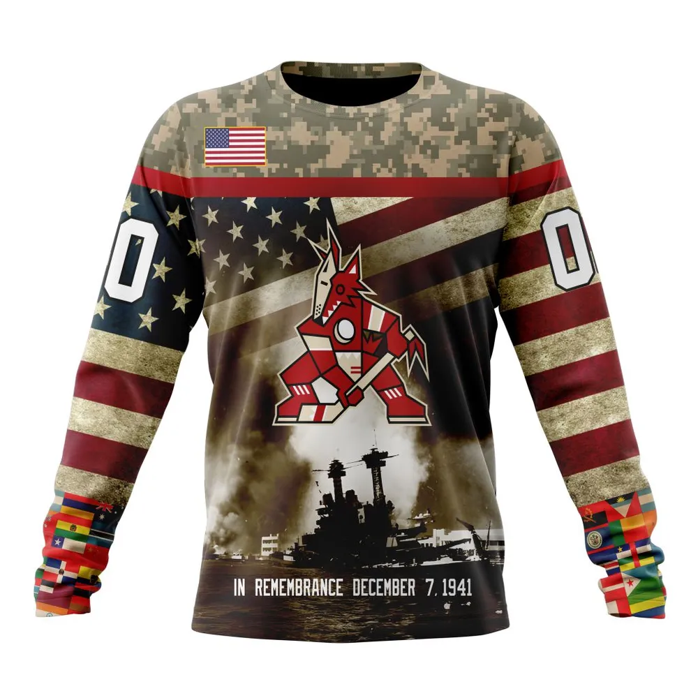 NHL Arizona Coyotes | Specialized Unisex Kits Remember Pearl Harbor Long Sleeved Sweatshirt 