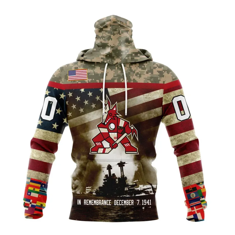 NHL Arizona Coyotes | Specialized Unisex Kits Remember Pearl Harbor Mask Hoodie