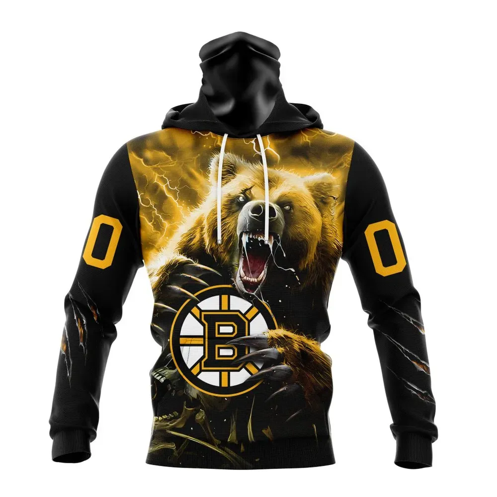 NHL Boston Bruins Fear The Bear Special Design Mask Hoodie