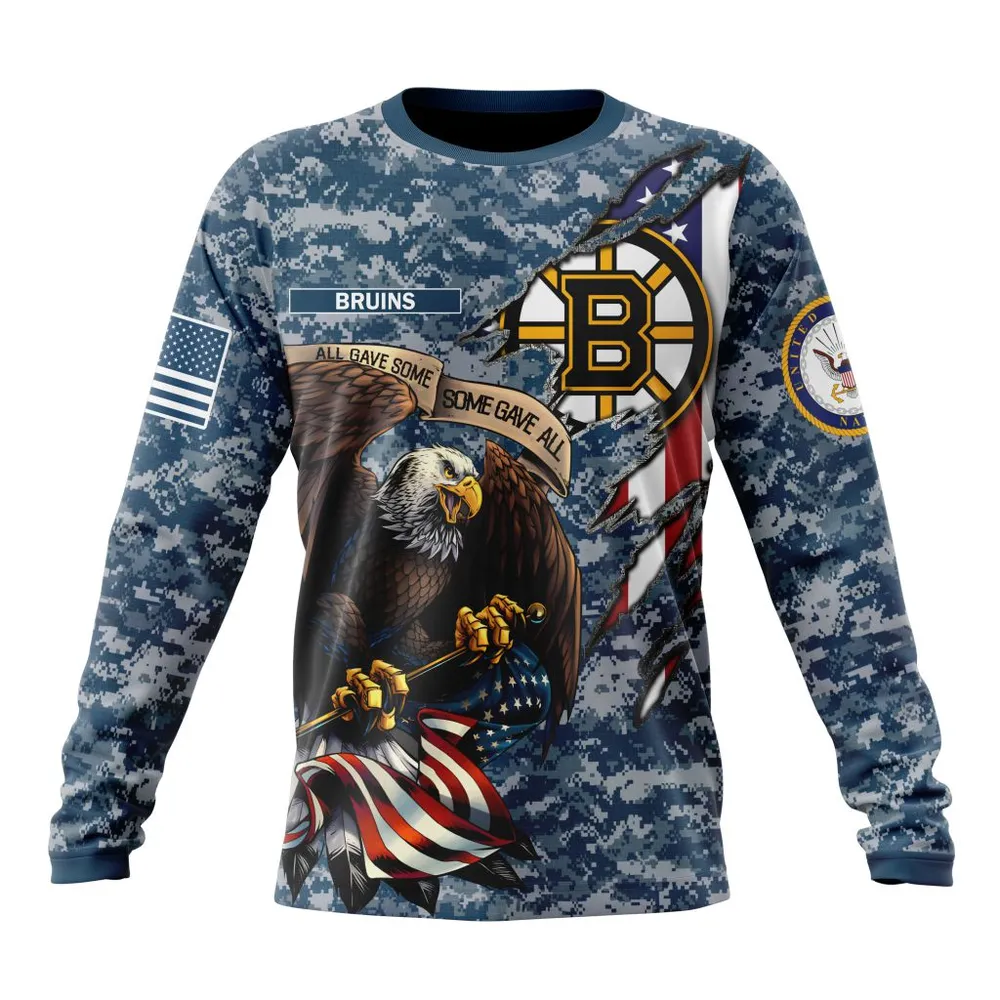 NHL Boston Bruins Honor Us Navy Veterans St2202 Long Sleeved Sweatshirt 