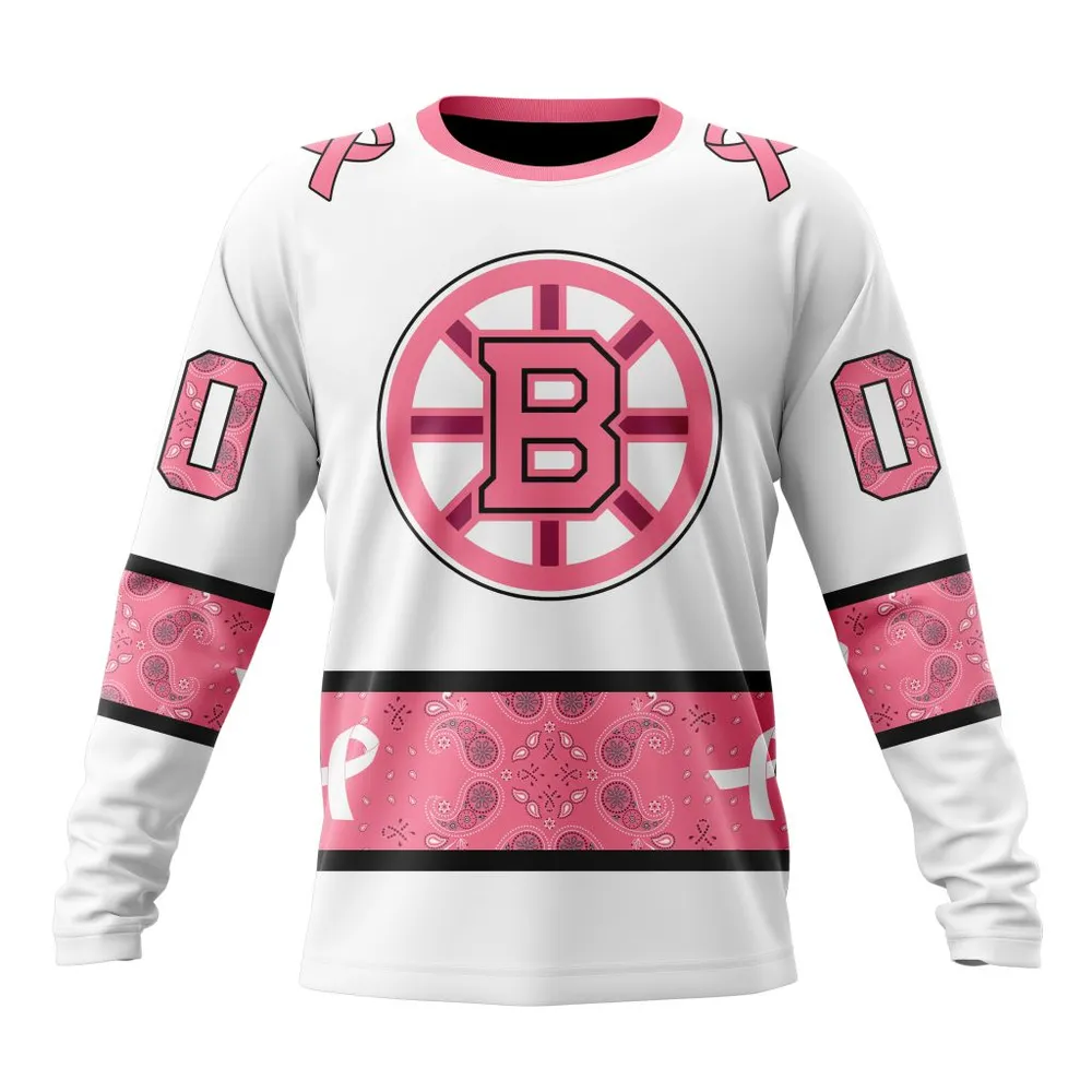 NHL Boston Bruins In Classic Style With Paisley! In October We Wear Pink Breast Cancer Long Sleeved Sweatshirt 