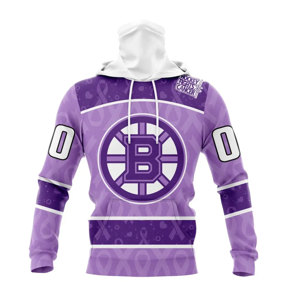 NHL Boston Bruins New Lavender Hockey Fight Cancer St2301 Mask Hoodie