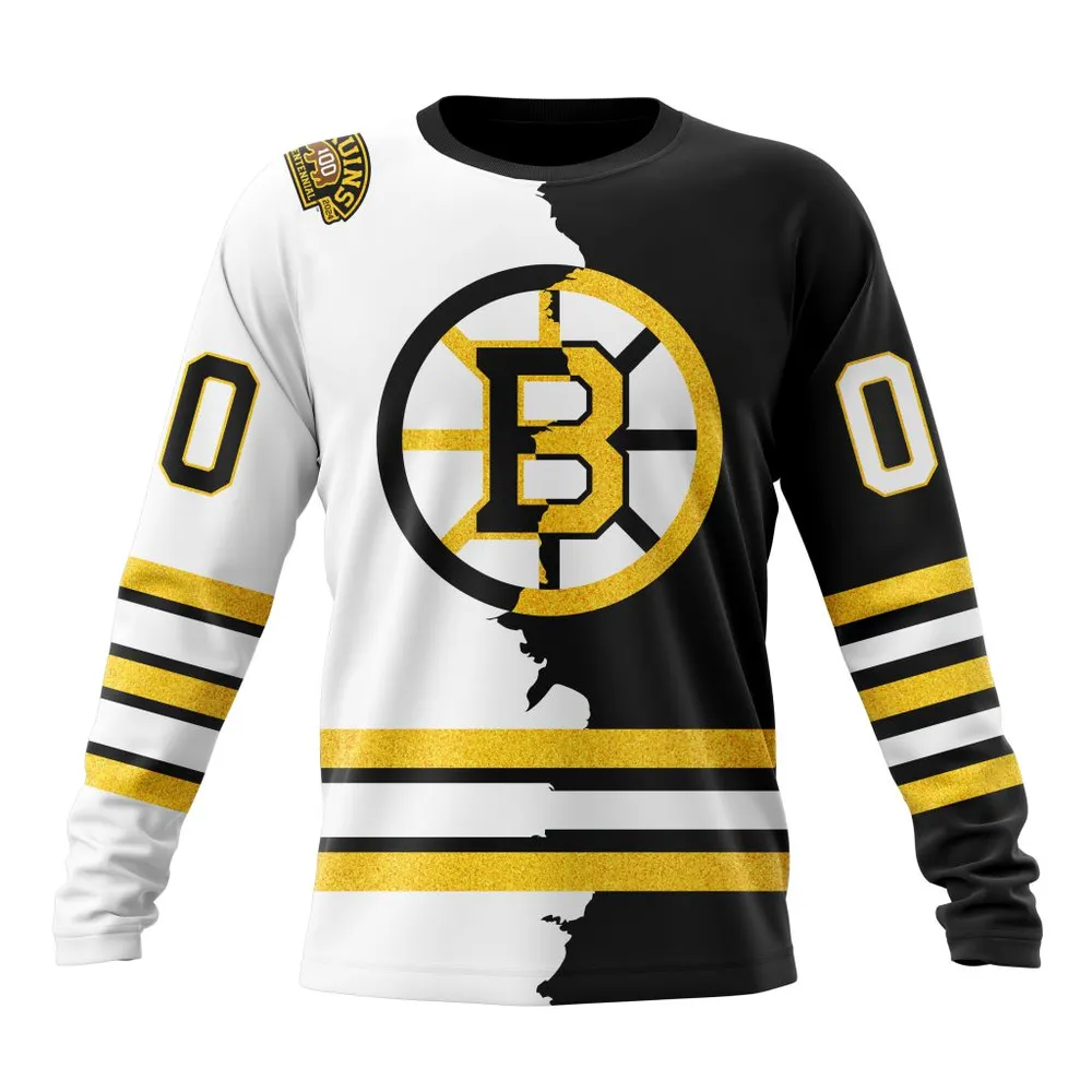 NHL Boston Bruins Personalize Home Mix Away Kits Long Sleeved Sweatshirt 