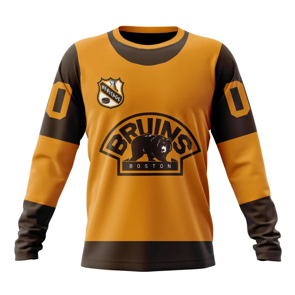 NHL Boston Bruins Personalized Heritage Design St2401 Long Sleeved Sweatshirt 