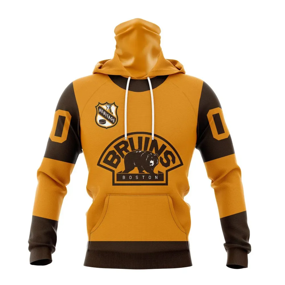 NHL Boston Bruins Personalized Heritage Design St2401 Mask Hoodie