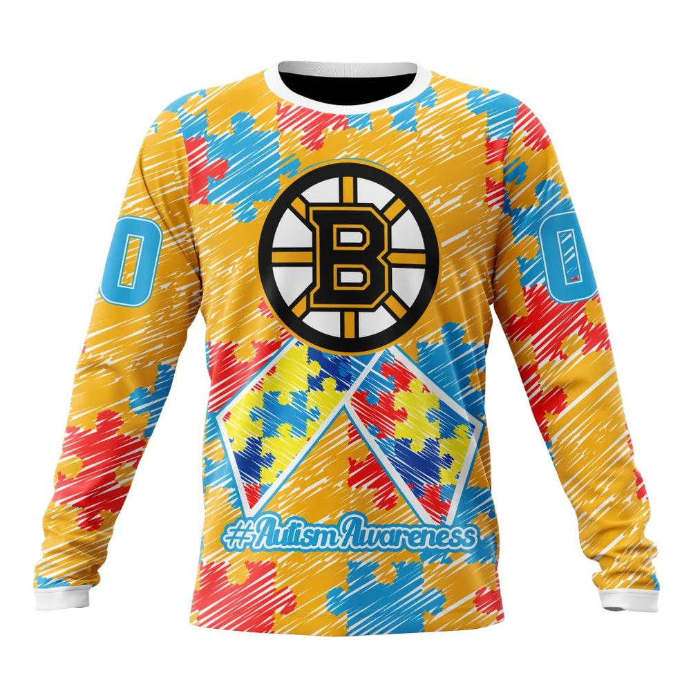 NHL Boston Bruins Special Autism Awareness Design St2201 Long Sleeved Sweatshirt 