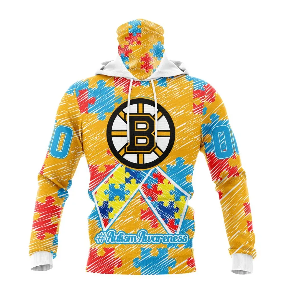 NHL Boston Bruins Special Autism Awareness Design St2201 Mask Hoodie