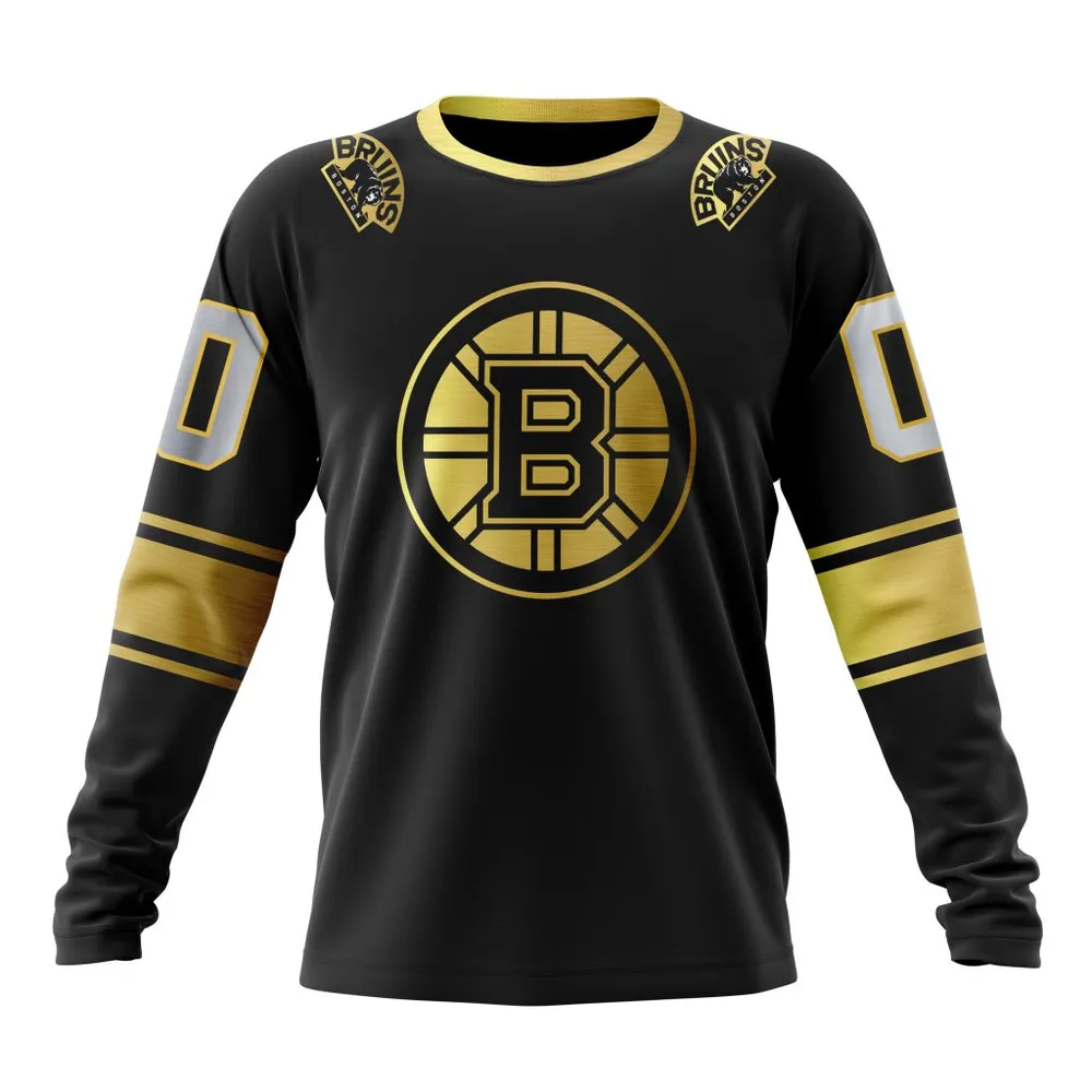 NHL Boston Bruins Special Black And Gold Design St2401 Long Sleeved Sweatshirt 