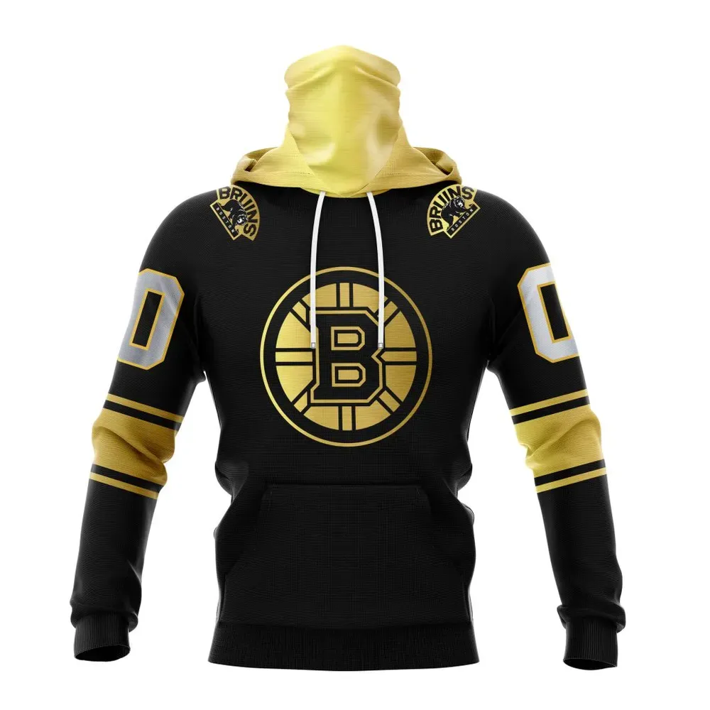 NHL Boston Bruins Special Black And Gold Design St2401 Mask Hoodie