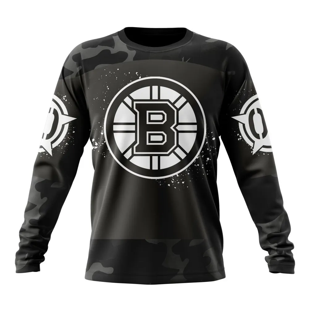 NHL Boston Bruins Special Black Camo Design For Veterans Day St2304 Long Sleeved Sweatshirt 