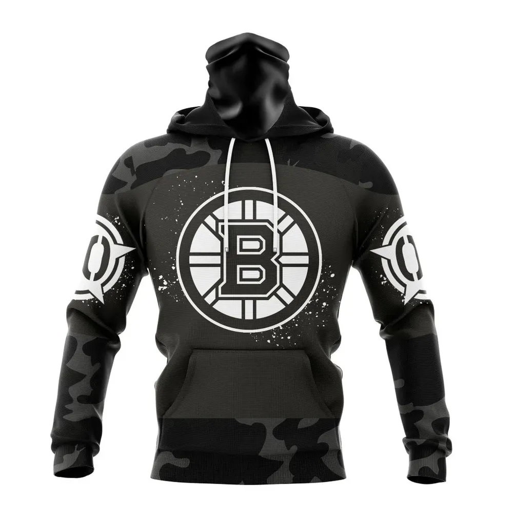 NHL Boston Bruins Special Black Camo Design For Veterans Day St2304 Mask Hoodie