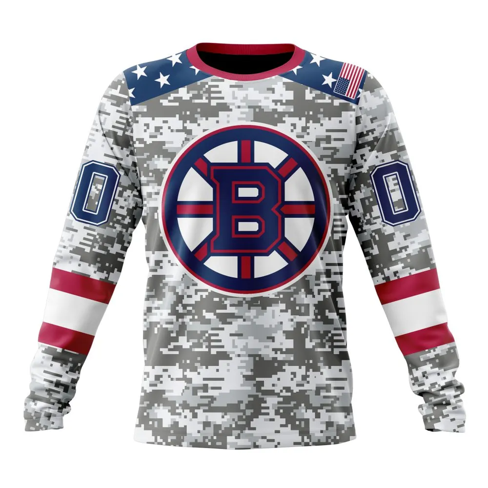 NHL Boston Bruins Special Camo Design For Veterans Day St2301 Long Sleeved Sweatshirt 