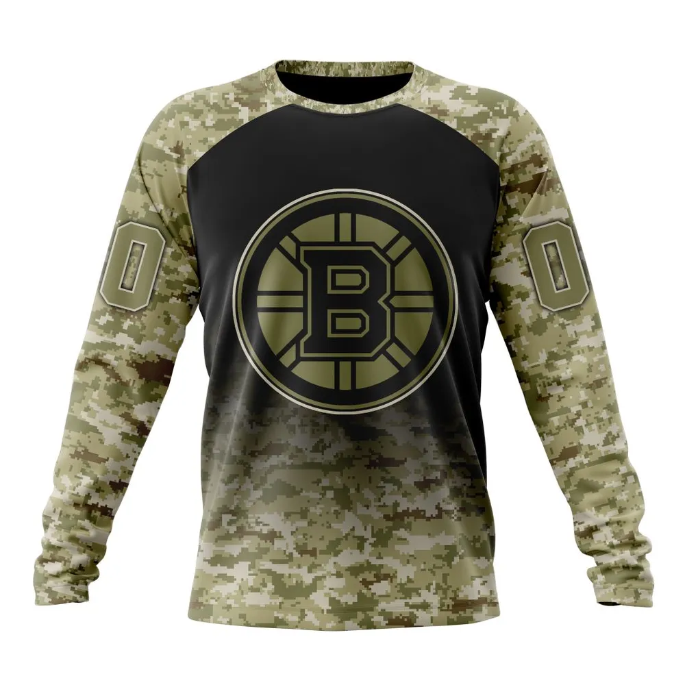 NHL Boston Bruins Special Camo Design For Veterans Day St2302 Long Sleeved Sweatshirt 