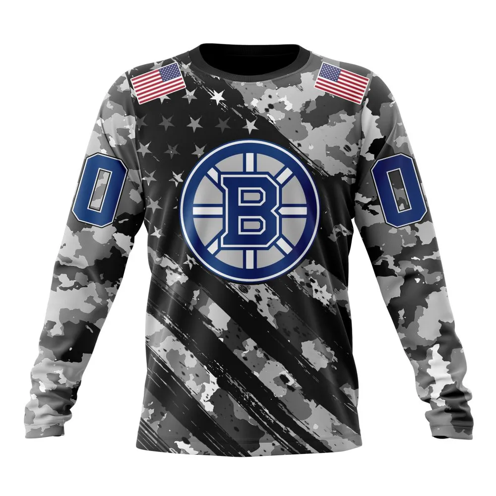 NHL Boston Bruins Special Camo Military Design St2301 Long Sleeved Sweatshirt 