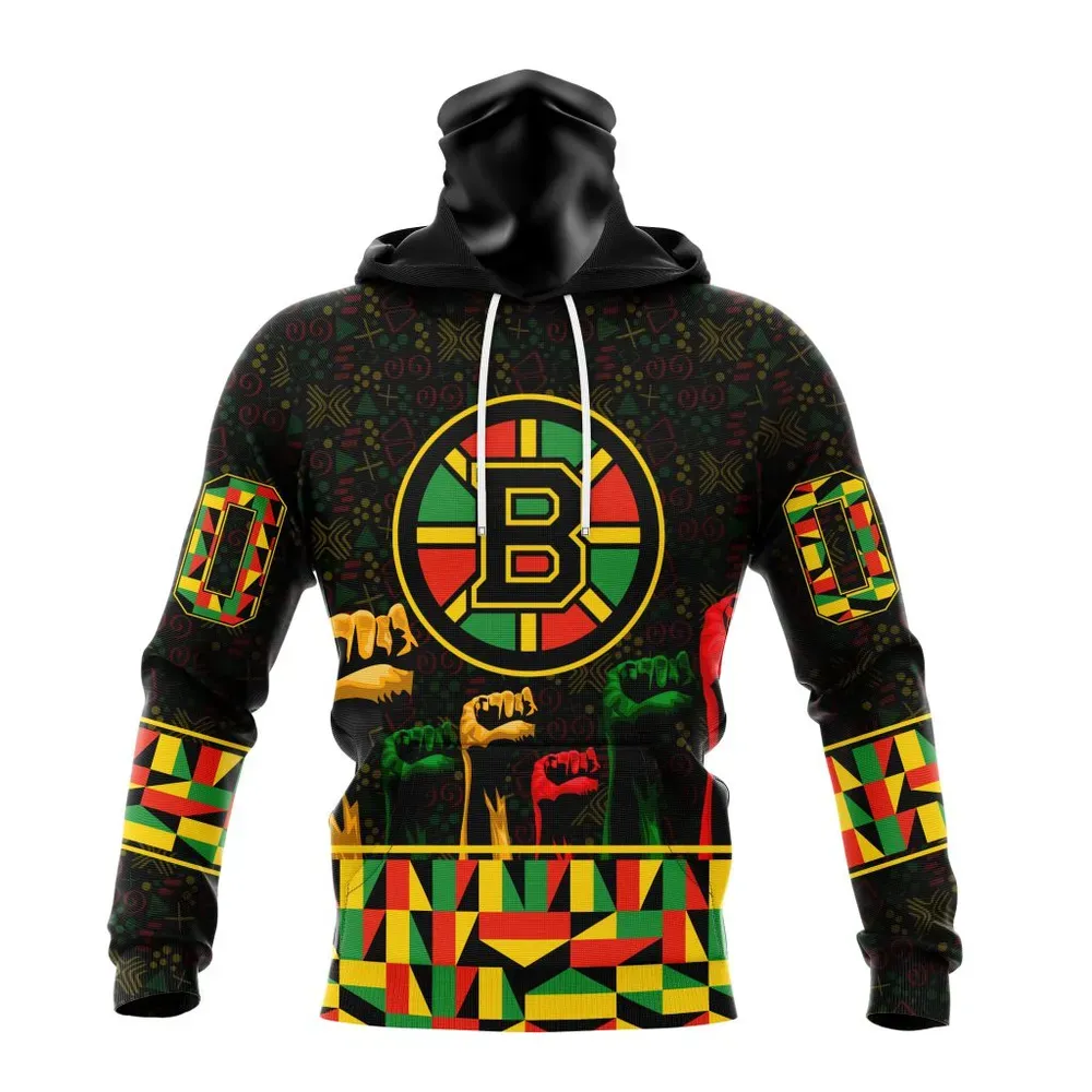 NHL Boston Bruins Special Design Celebrate Black History Month St2201 Mask Hoodie