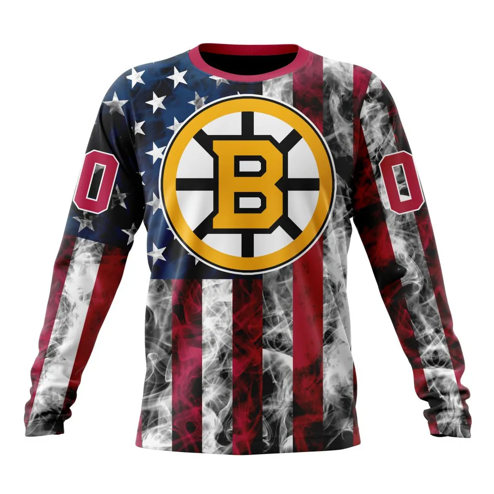 NHL Boston Bruins Special Design For Independence Day The Fourth Of July St2401 Long Sleeved Sweatshirt 