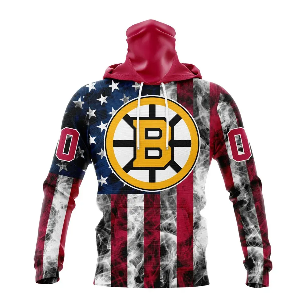 NHL Boston Bruins Special Design For Independence Day The Fourth Of July St2401 Mask Hoodie