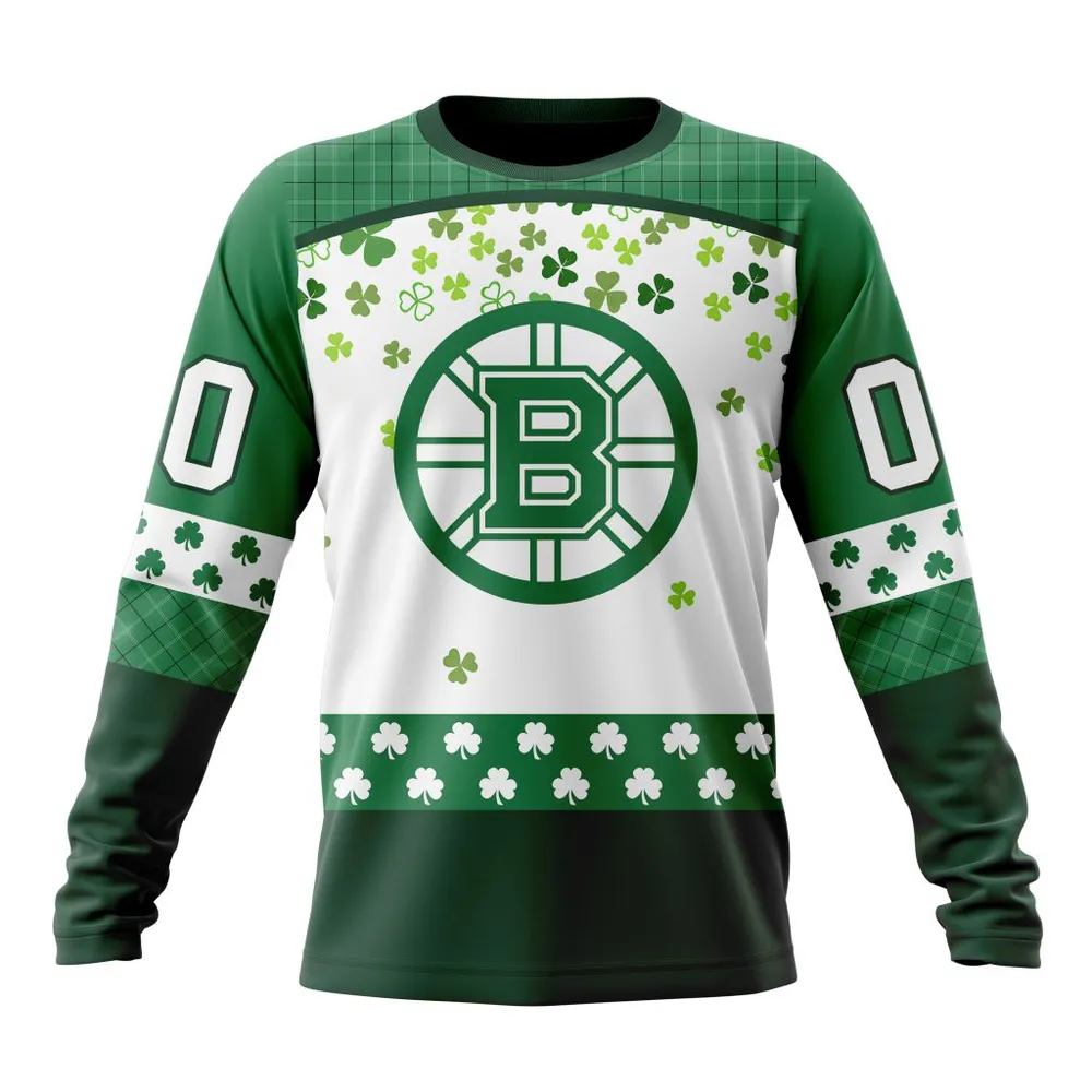 NHL Boston Bruins Special Design For St. Patrick Day St2401 Long Sleeved Sweatshirt 