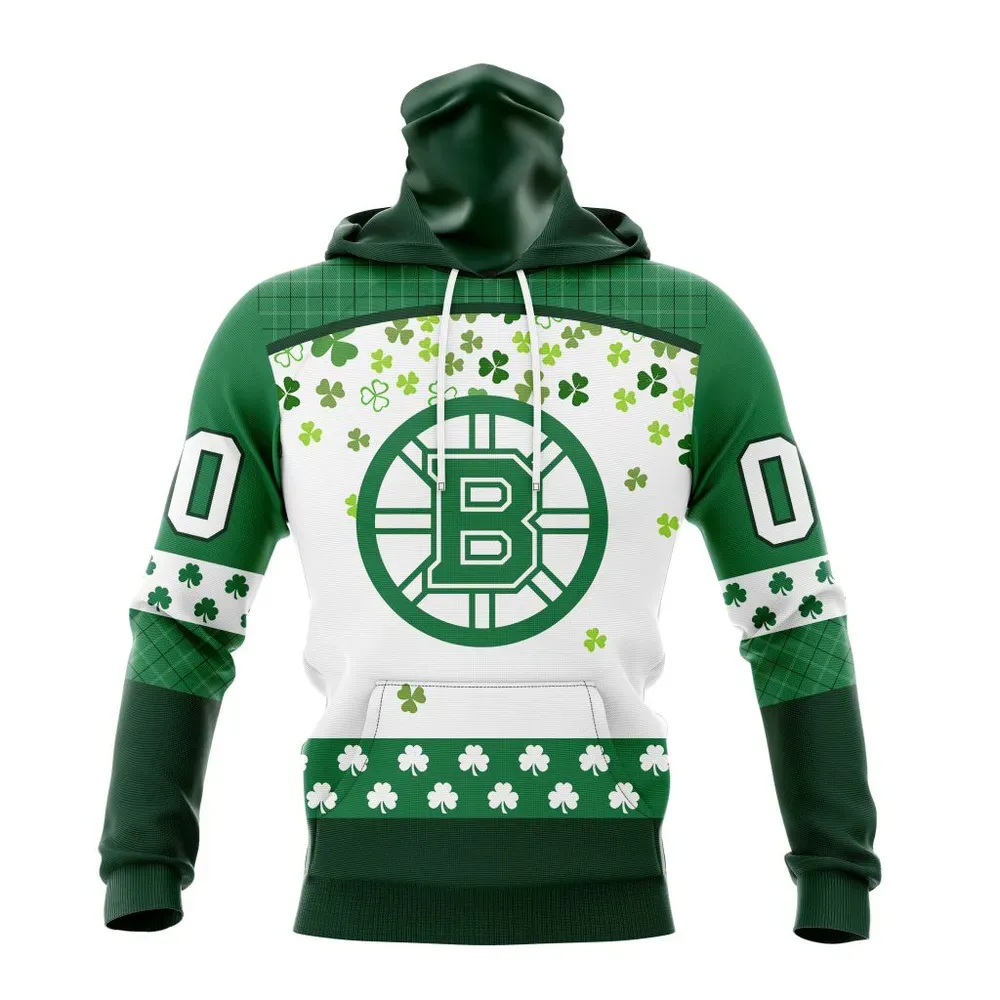 NHL Boston Bruins Special Design For St. Patrick Day St2401 Mask Hoodie