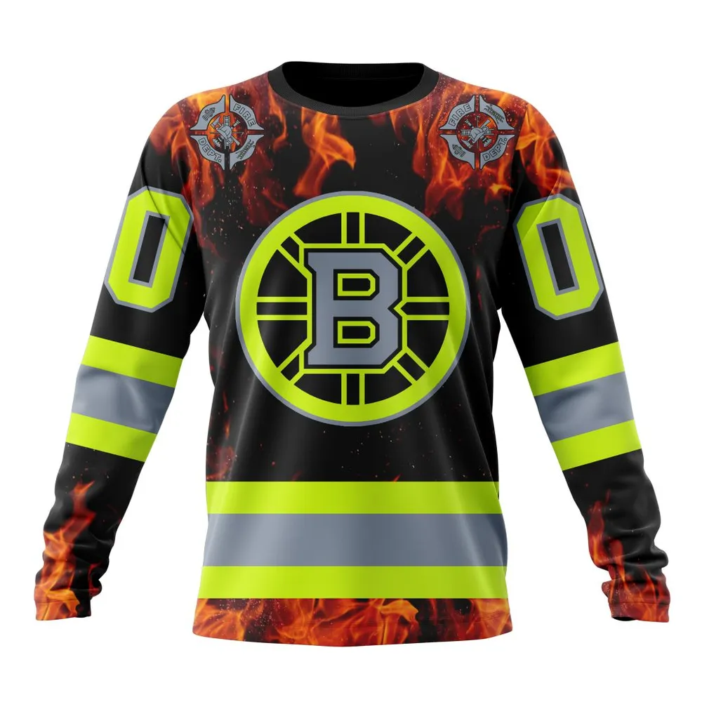 NHL Boston Bruins Special Design Honoring Firefighters St2401 Long Sleeved Sweatshirt 