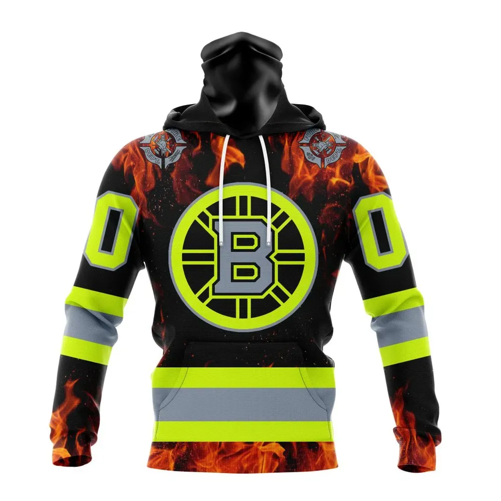 NHL Boston Bruins Special Design Honoring Firefighters St2401 Mask Hoodie