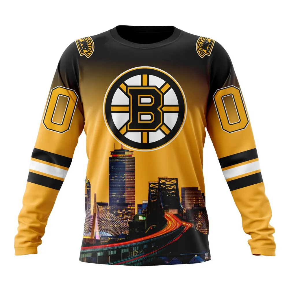 NHL Boston Bruins Special Design With Cityscape St2301 Long Sleeved Sweatshirt 