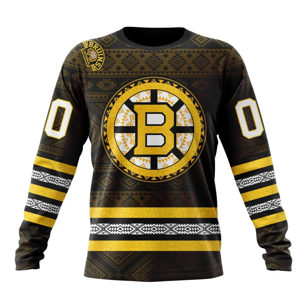 NHL Boston Bruins Special Design With Native Pattern St2303 Long Sleeved Sweatshirt 