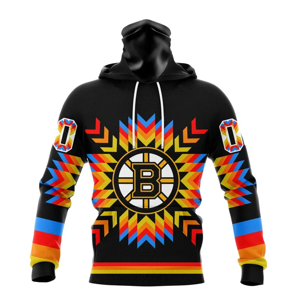 NHL Boston Bruins Special Design With Native Pattern St2306 Mask Hoodie