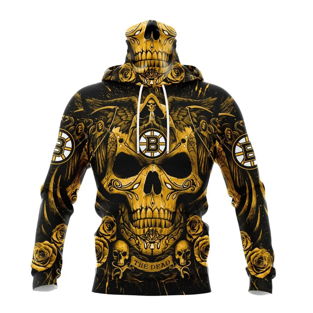 NHL Boston Bruins Special Design With Skull Art St2203 Mask Hoodie