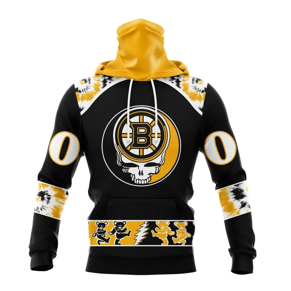 NHL Boston Bruins Special Grateful Dead Design St2301 Mask Hoodie