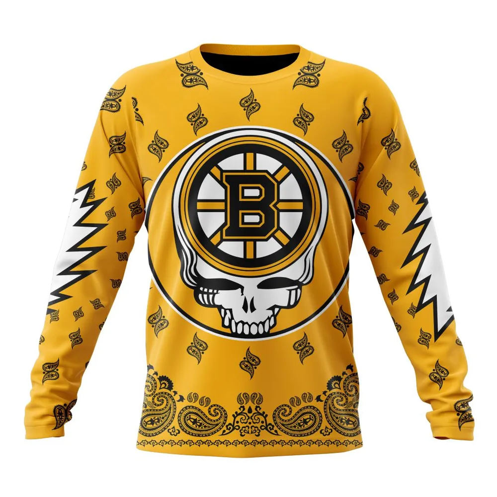 NHL Boston Bruins Special Grateful Dead Design St2303 Long Sleeved Sweatshirt 