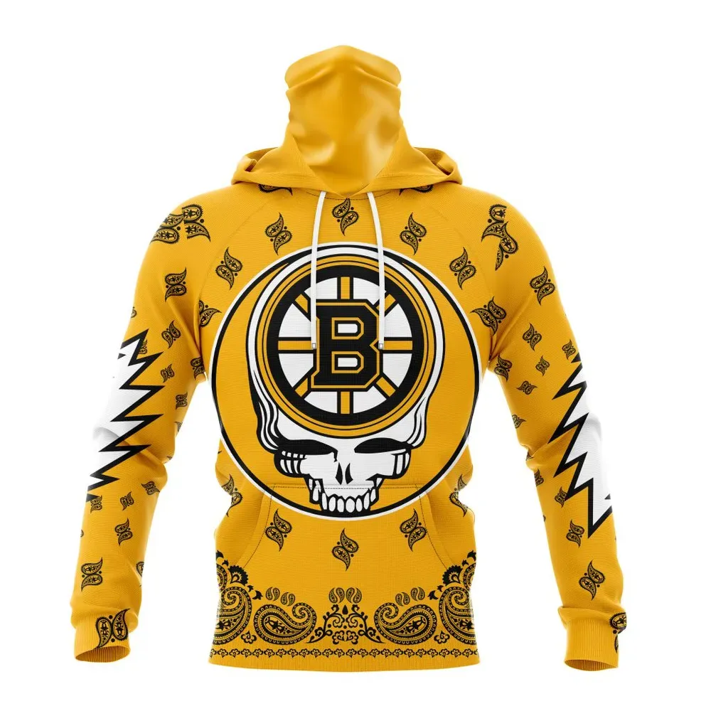 NHL Boston Bruins Special Grateful Dead Design St2303 Mask Hoodie