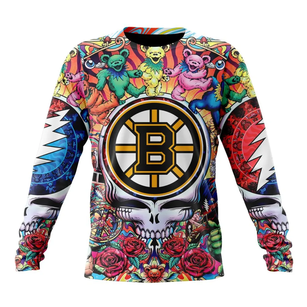 NHL Boston Bruins Special Grateful Dead Design St2304 Long Sleeved Sweatshirt 